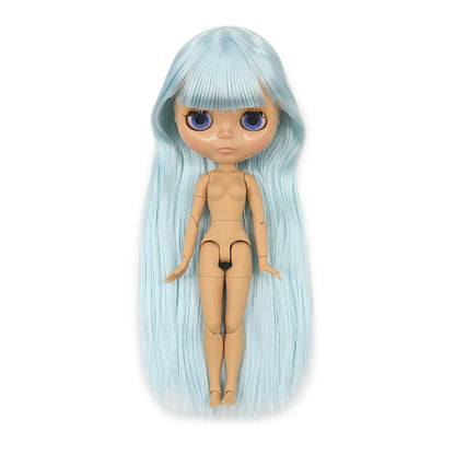 ICY DBS Blythe Doll 1/6 BJD Joint Body 30cm Blue Hair Tan Skin Shiny Face Toy