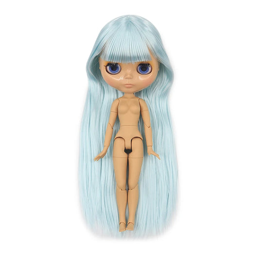ICY DBS Blythe Doll 1/6 BJD Joint Body 30cm Blue Hair Tan Skin Shiny Face Toy