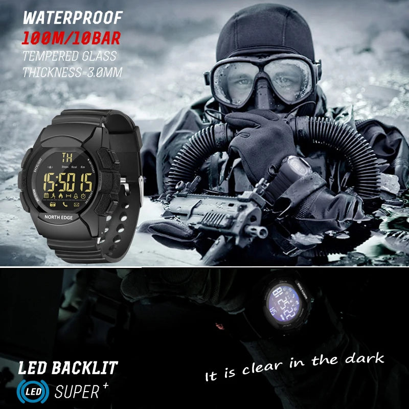 NORTH EDGE Men's Military Watch, 100M Water Resistant, LED Digital Sport Stopwatch