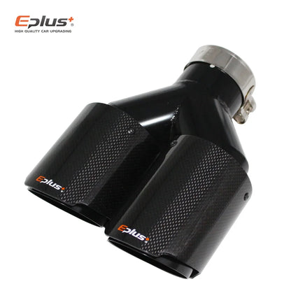 EPLUS Carbon Fiber Y-Shape Dual Exhaust Tip Glossy Black Stainless Universal