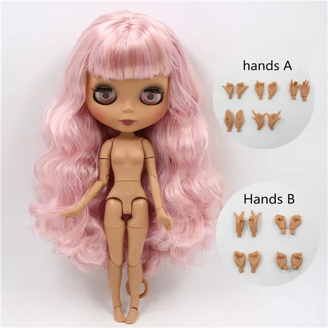 ICY DBS Blythe Doll 1/6 BJD Joint Body 30cm Dark Skin Matte Face Purple Pink Hair