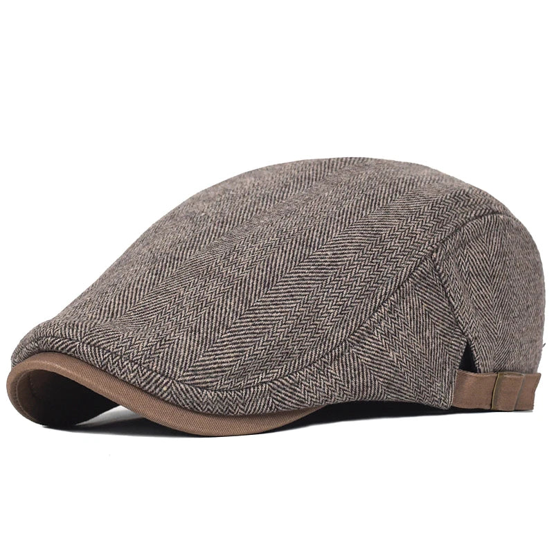 Big Size Newsboy Cap Men Wool Herringbone Gatsby Flat Hat Winter