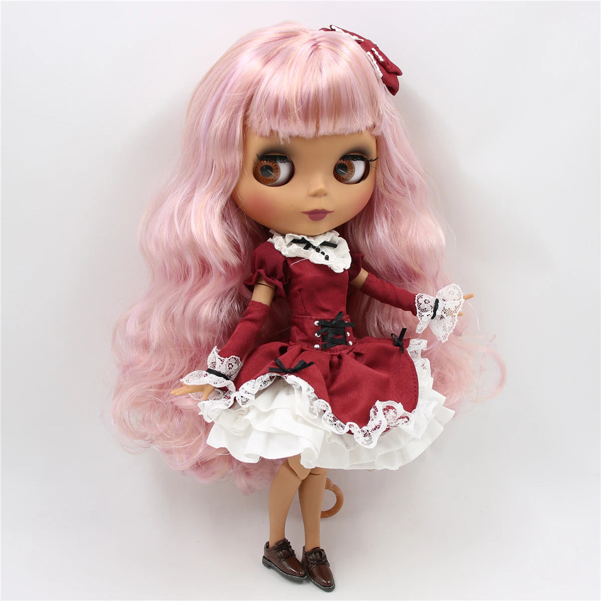 ICY DBS Blythe Doll 1/6 BJD Joint Body 30cm Dark Skin Matte Face Purple Pink Hair