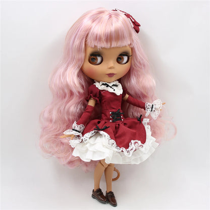 ICY DBS Blythe Doll 1/6 BJD Joint Body 30cm Dark Skin Matte Face Purple Pink Hair