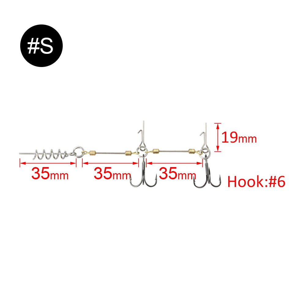 Double Fishing Hooks #6 #1 #1/0 Stinger Rig for Softbait Pike Tackle