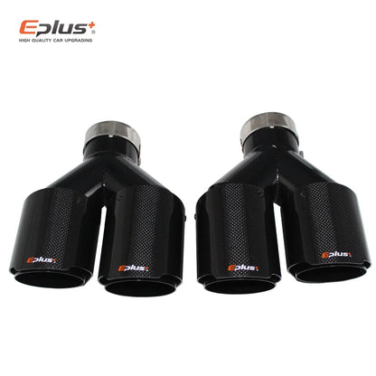 EPLUS Carbon Fiber Y-Shape Dual Exhaust Tip Glossy Black Stainless Universal