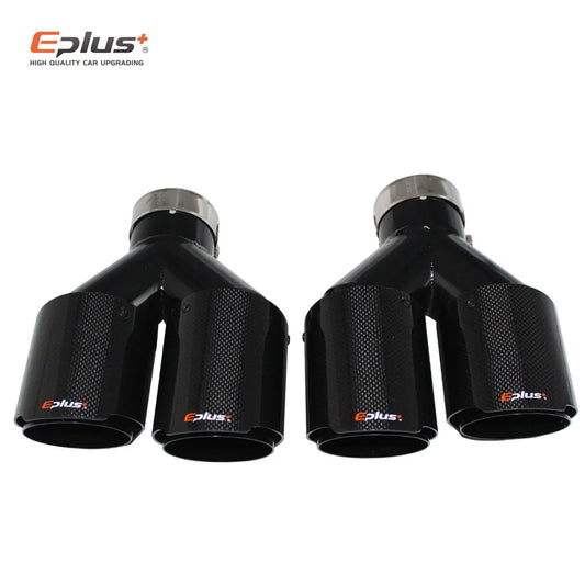EPLUS Carbon Fiber Y-Shape Dual Exhaust Tip Glossy Black Stainless Universal