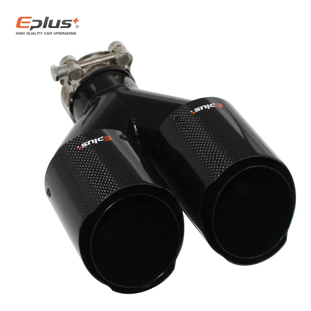 EPLUS Carbon Fiber Y-Shape Dual Exhaust Tip Glossy Black Stainless Universal