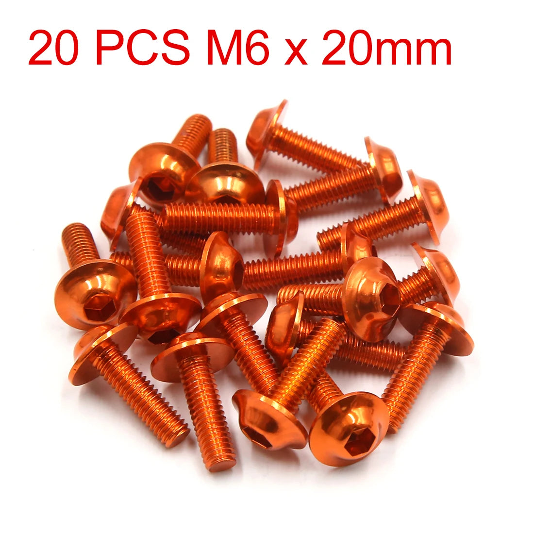 20Pcs M6x20mm Orange Hexagon Motorcycle License Plate Bolts & Screws