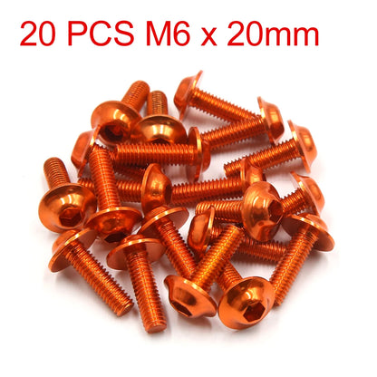 20Pcs M6x20mm Orange Hexagon Motorcycle License Plate Bolts & Screws