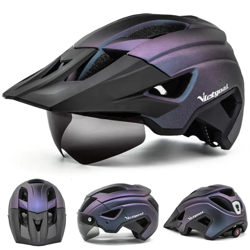VICTGOAL LED Bike Helmet With Sun Goggle Visor Rechargeable LED Men Bicycle Helmet Sunglasses Shield Road MTB Cycling Helmets-EXPROTAS