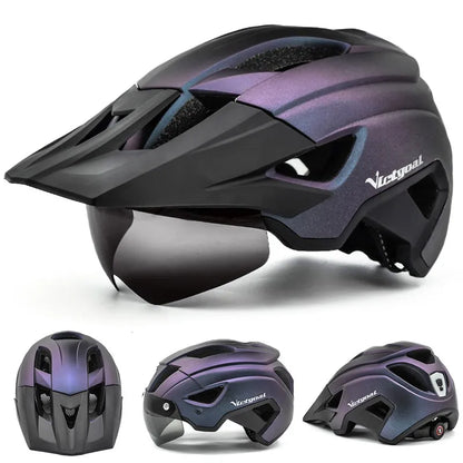 VICTGOAL LED Bike Helmet With Sun Goggle Visor Rechargeable LED Men Bicycle Helmet Sunglasses Shield Road MTB Cycling Helmets-EXPROTAS