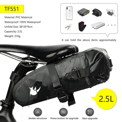 Rhinowalk Waterproof Bicycle Saddle Bag 1.5-2.5L Seat Tool Tail Pack
