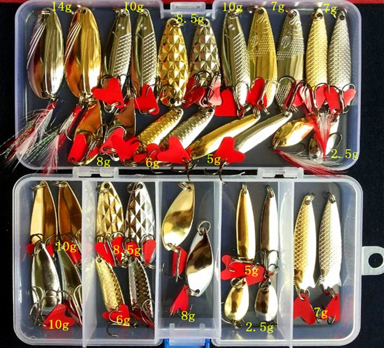 35pcs Metal Jig Spoon Fishing Lure Set for Sea Bass Tackle Bait