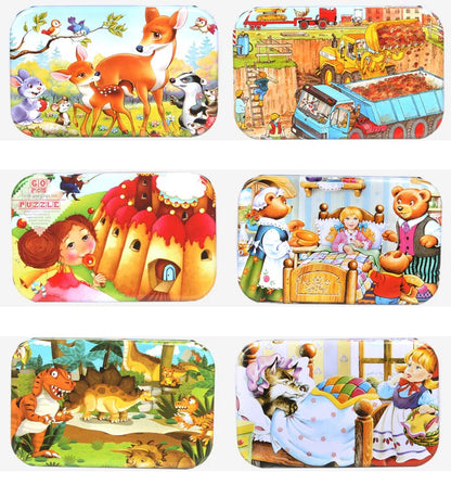 60pcs Wooden Jigsaw Puzzle Kids Toy Cartoon Animals Vehicles Educational Learning Gift