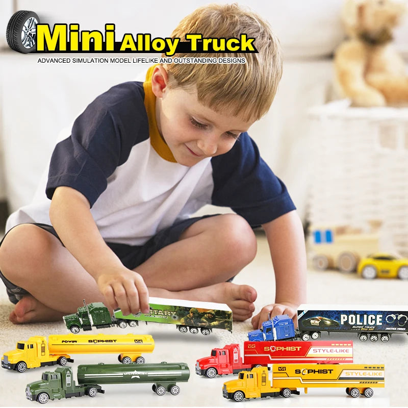 1Pcs Alloy Truck Model Diecast Toy Container Oil Tank Sliding Car Multi-color