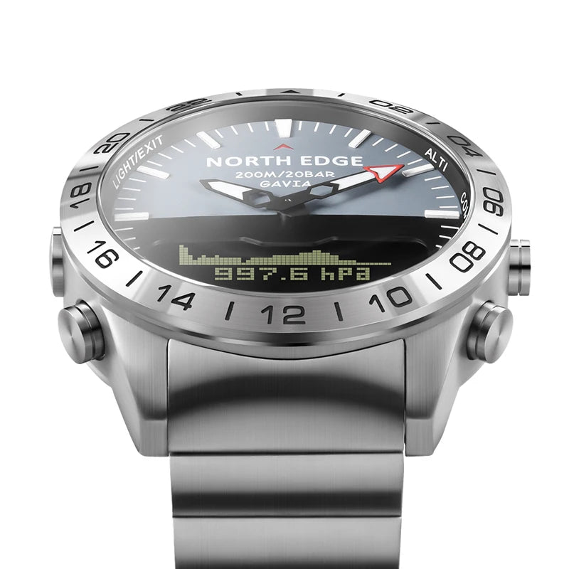 NORTH EDGE Men‘s Dive Sports Digital watch Military Army Luxury Full Steel Business Waterproof 200m Altimeter Compass-EXPROTAS