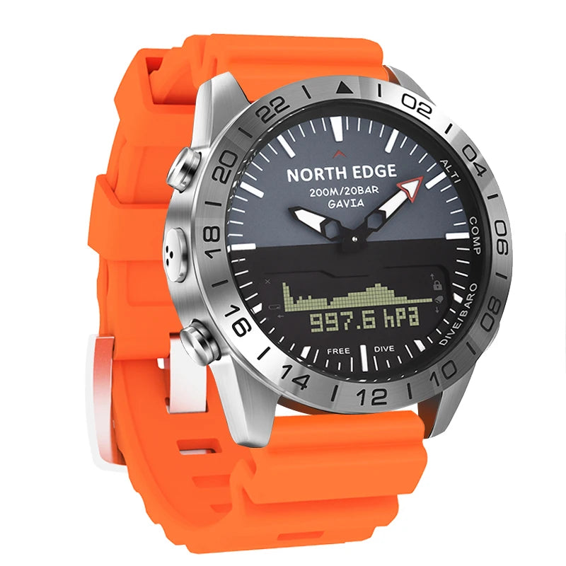 NORTH EDGE Men‘s Dive Sports Digital watch Military Army Luxury Full Steel Business Waterproof 200m Altimeter Compass-EXPROTAS