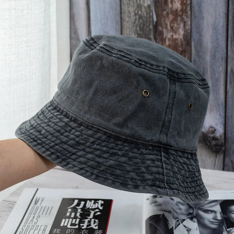 Unisex Bucket Hat Washed Denim Fisherman Cap Summer Casual Fashion