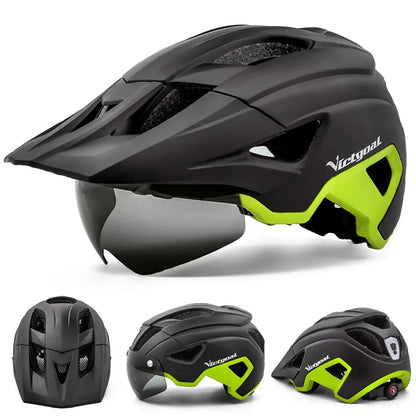 VICTGOAL LED Bike Helmet With Sun Goggle Visor Rechargeable LED Men Bicycle Helmet Sunglasses Shield Road MTB Cycling Helmets-EXPROTAS