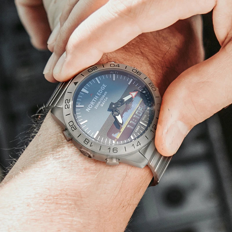 NORTH EDGE Men‘s Dive Sports Digital watch Military Army Luxury Full Steel Business Waterproof 200m Altimeter Compass-EXPROTAS