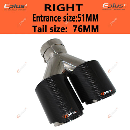 EPLUS Carbon Fiber Y-Shape Dual Exhaust Tip Stainless Muffler Nozzle Silver