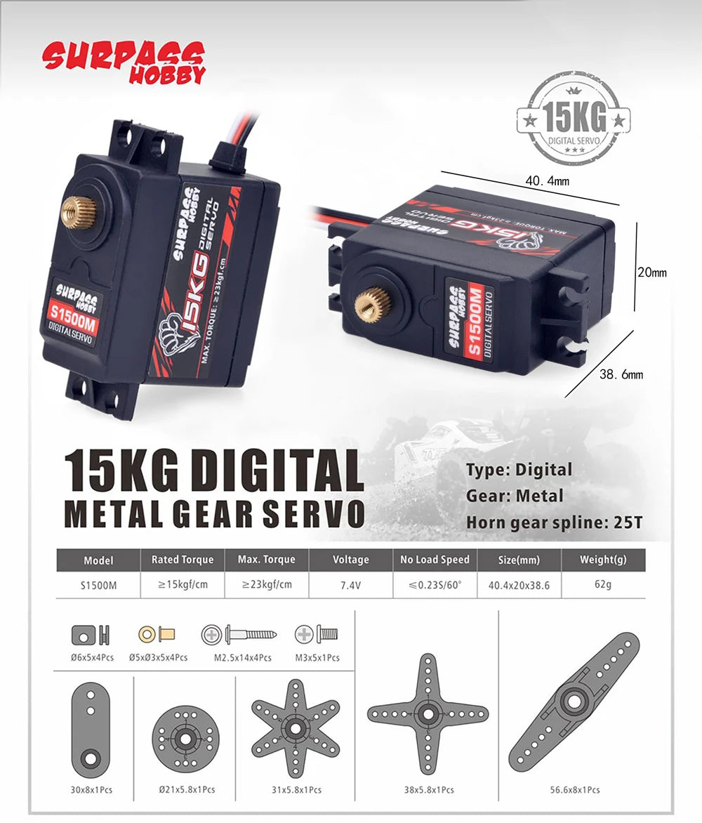 High Speed Metal Gear RC Servo for 1/10 Car (15-30kg Torque Options)