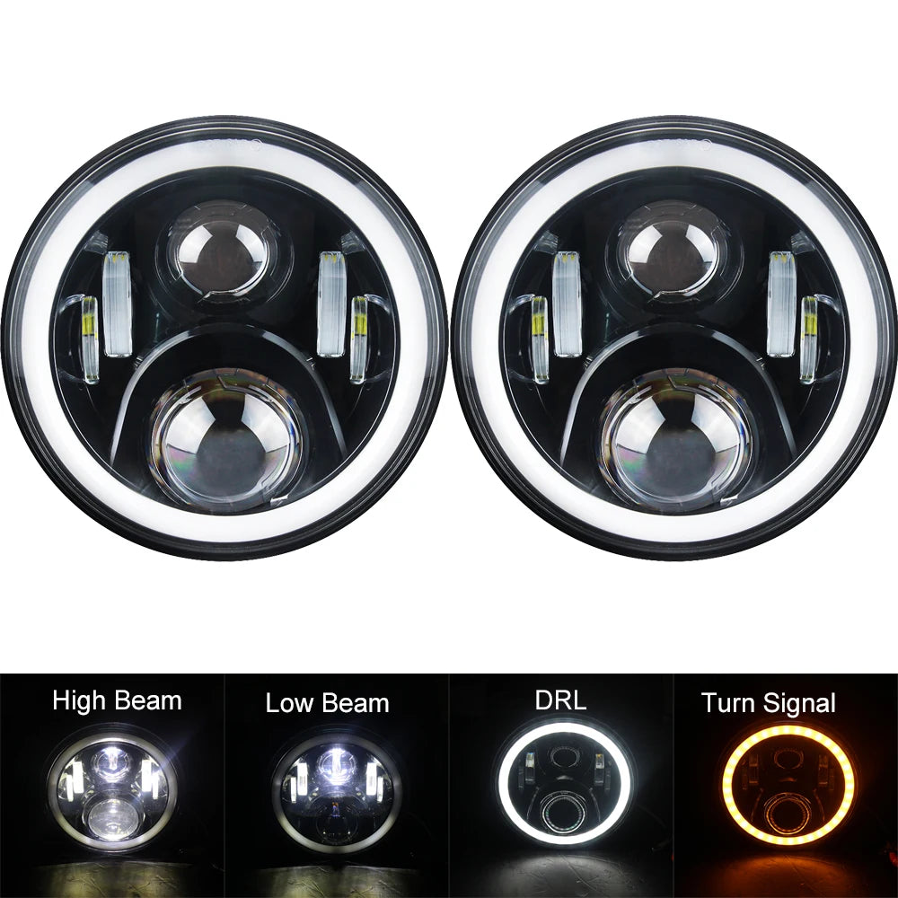 7in LED Headlight DRL for Jeep Wrangler TJ/JK, Land Rover Defender, Hummer H1/H2 - EXPROTAS