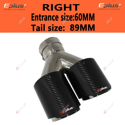 EPLUS Carbon Fiber Y-Shape Dual Exhaust Tip Stainless Muffler Nozzle Silver