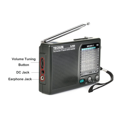 Tecsun R-909 9-Band AM FM SW Portable Radio with Rotatable Antenna DX Control