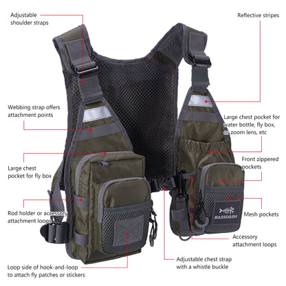 Fly Fishing Vest Bassdash FV08 Lightweight Chest Pack One Size Men Women
