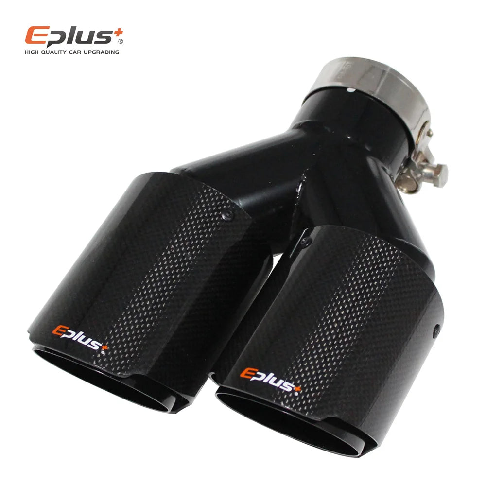 EPLUS Carbon Fiber Y-Shape Dual Exhaust Tip Glossy Black Stainless Universal