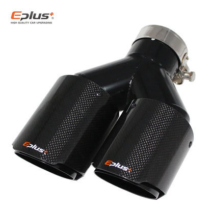 EPLUS Carbon Fiber Y-Shape Dual Exhaust Tip Glossy Black Stainless Universal