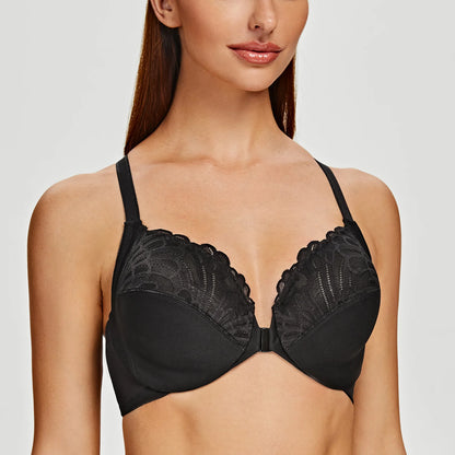 MELENECA Women’s Plus Size Front Closure Lace Underwire Bra Unlined - EXPROTAS
