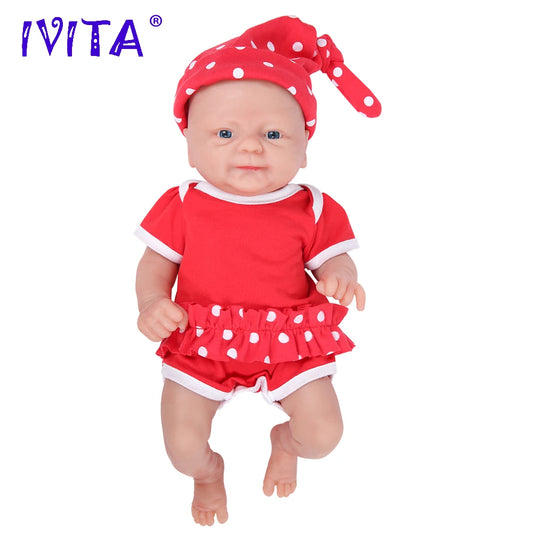 IVITA 36cm Full Body Silicone Reborn Doll 1.65kg Baby Girl w/ Clothes
