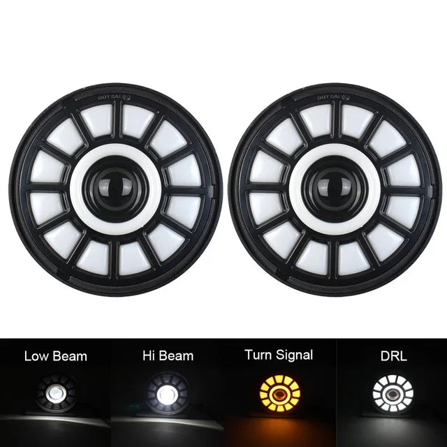 7in LED Headlight DRL for Jeep Wrangler TJ/JK, Land Rover Defender, Hummer H1/H2 - EXPROTAS