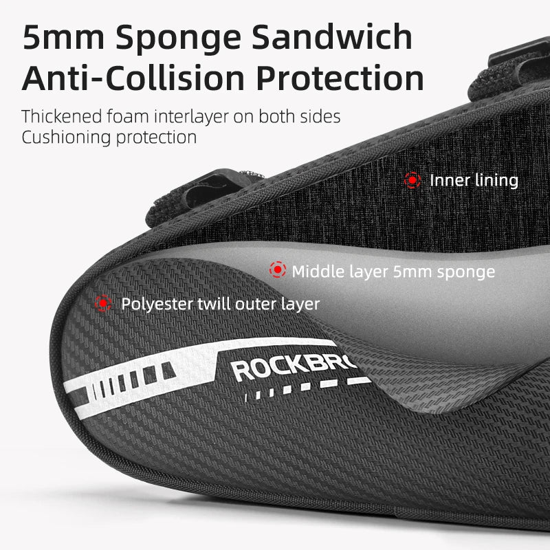 ROCKBROS 1.2L Triangle Frame Bag with Side Pockets Reflective Cycling Bike Accessory