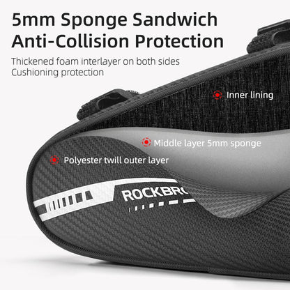 ROCKBROS 1.2L Triangle Frame Bag with Side Pockets Reflective Cycling Bike Accessory