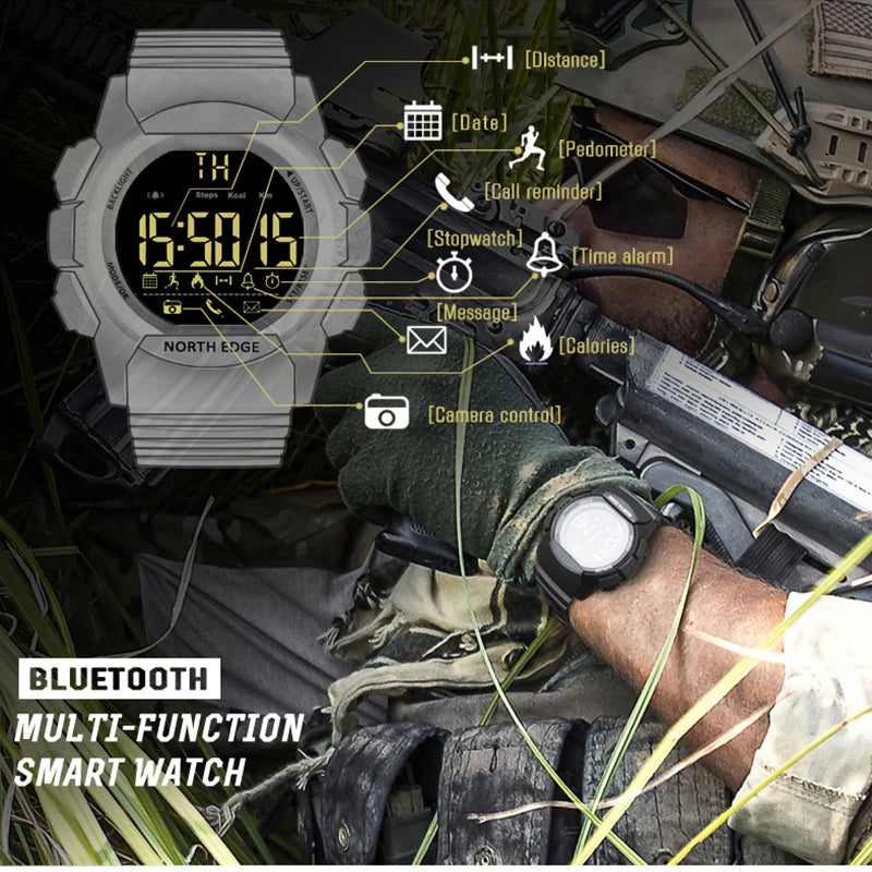 NORTH EDGE Men's Military Watch, 100M Water Resistant, LED Digital Sport Stopwatch