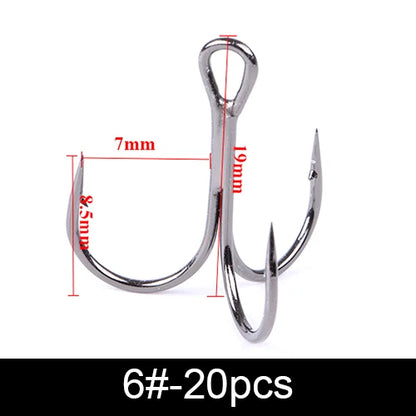 20Pcs Fishing Hooks Treble Carbon Steel Barbed Sharp 2/4/6/8/10#