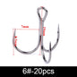 20Pcs Fishing Hooks Treble Carbon Steel Barbed Sharp 2/4/6/8/10#