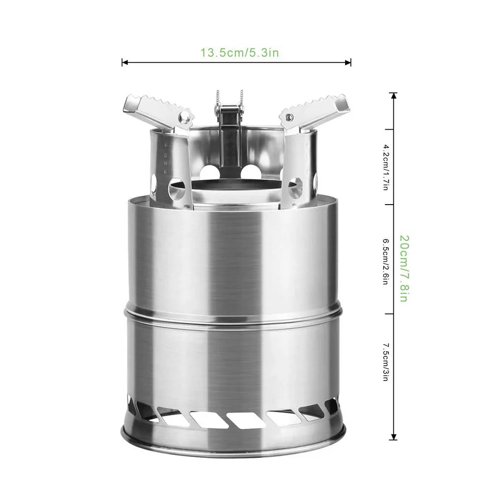 Portable Outdoor Camping Stove Wood Burning Stainless Steel BBQ Picnic Cooking