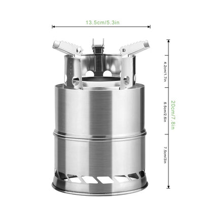 Portable Outdoor Camping Stove Wood Burning Stainless Steel BBQ Picnic Cooking