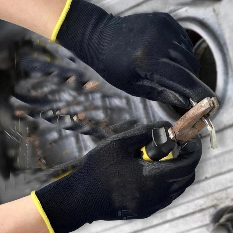 10/20 Pairs Safety Work Gloves PU Coated Grip Builders Gardening Black