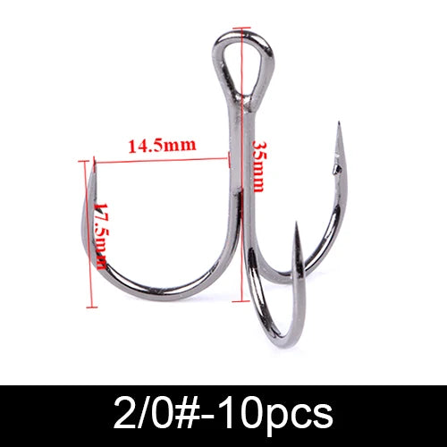 20Pcs Fishing Hooks Treble Carbon Steel Barbed Sharp 2/4/6/8/10#