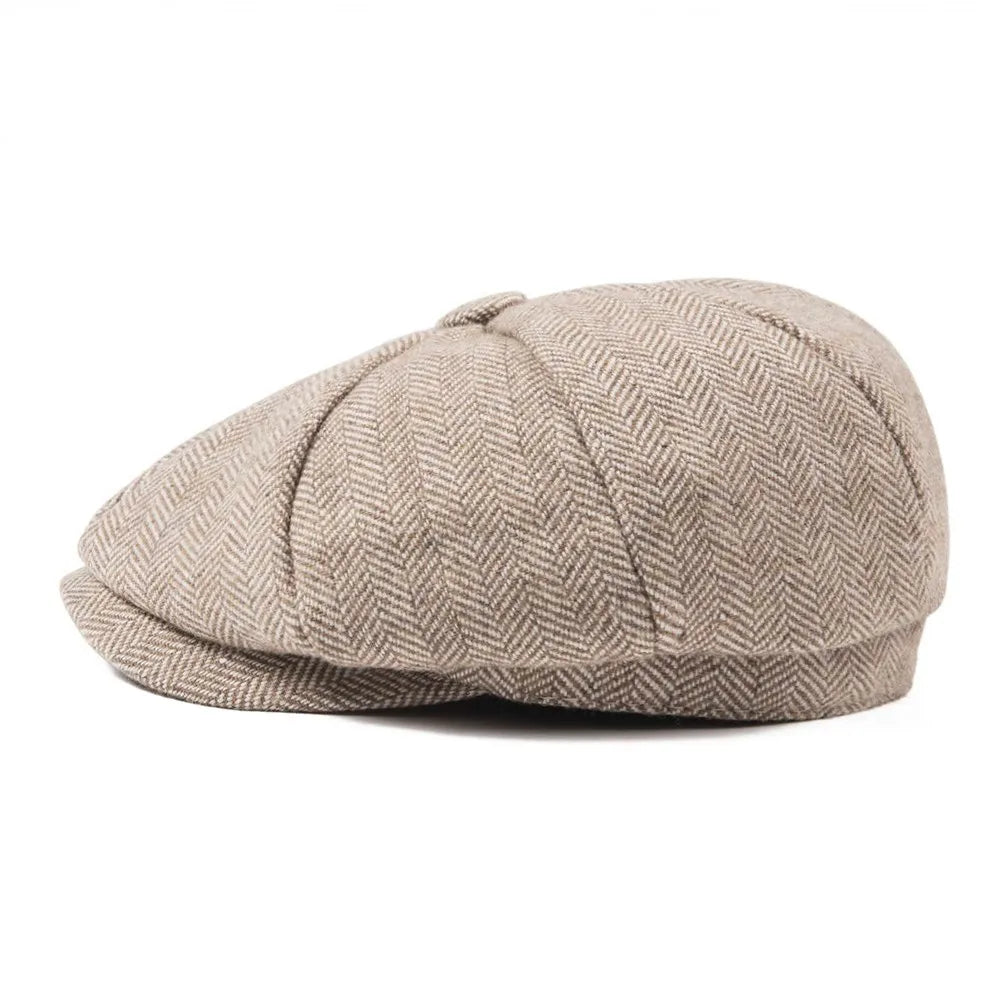 Baker Boy Cap Wool Blend Herringbone Newsboy Hat for Men Women