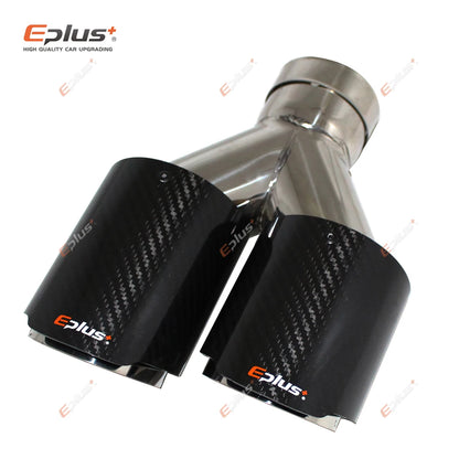 EPLUS Carbon Fiber Y-Shape Dual Exhaust Tip Stainless Muffler Nozzle Silver