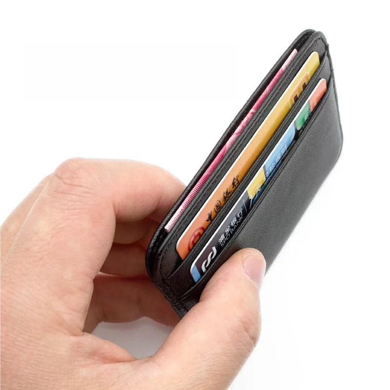 Slim Leather Credit Card Holder Wallet RFID Blocking for Men Thin Mini