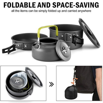 Outdoor Camping Cookware Portable Non Stick Cooking Pot Pan Bowl Hiking Picnic