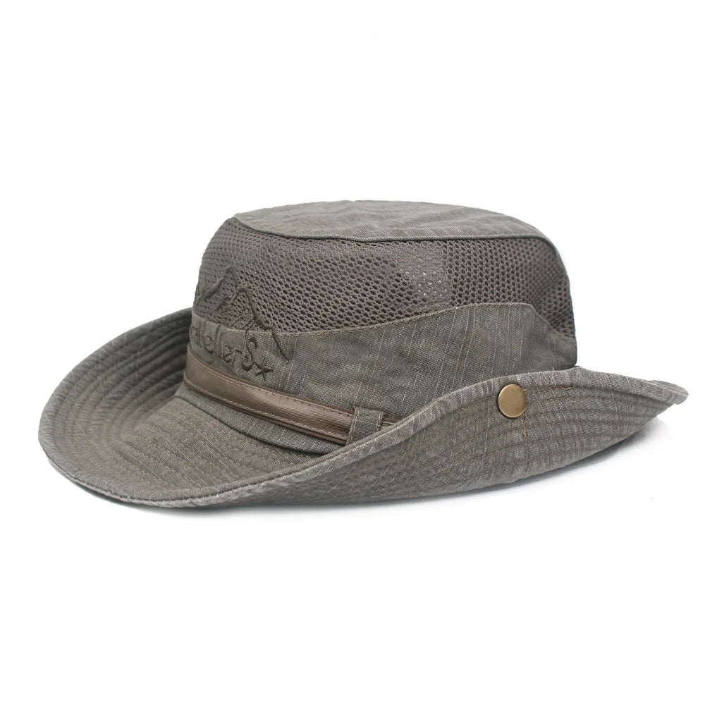 Jungle Fishing Mesh Bucket Hat Men Summer Wide Brim Sun Hiking Cap